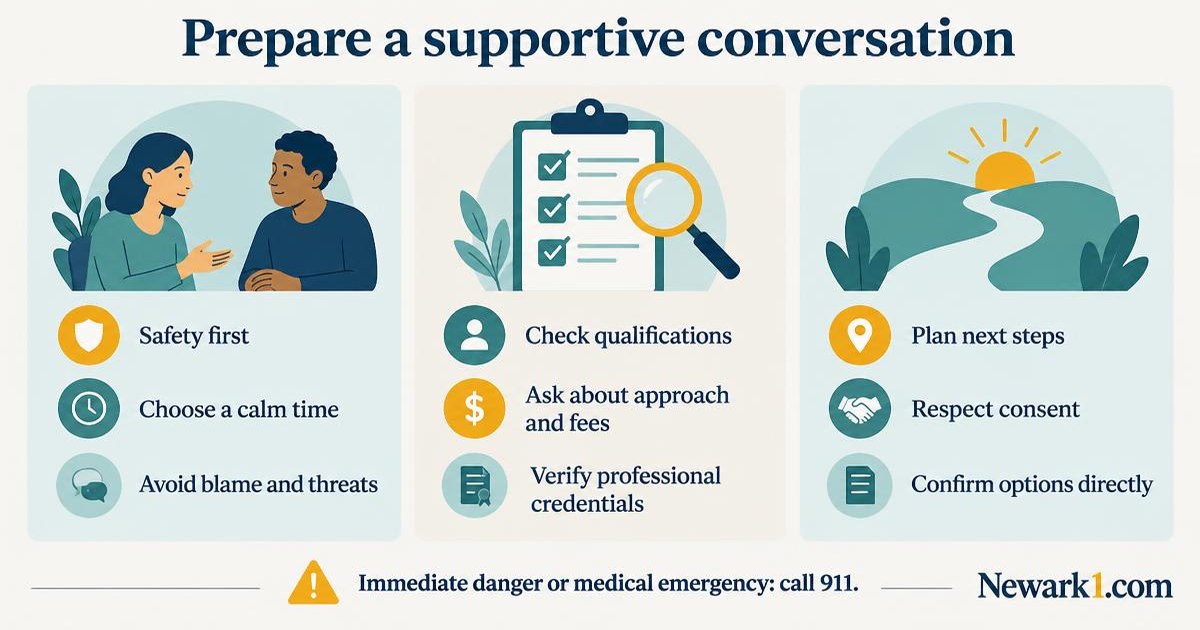Prepare a supportive conversation. An illustrated summary; the full text follows.
