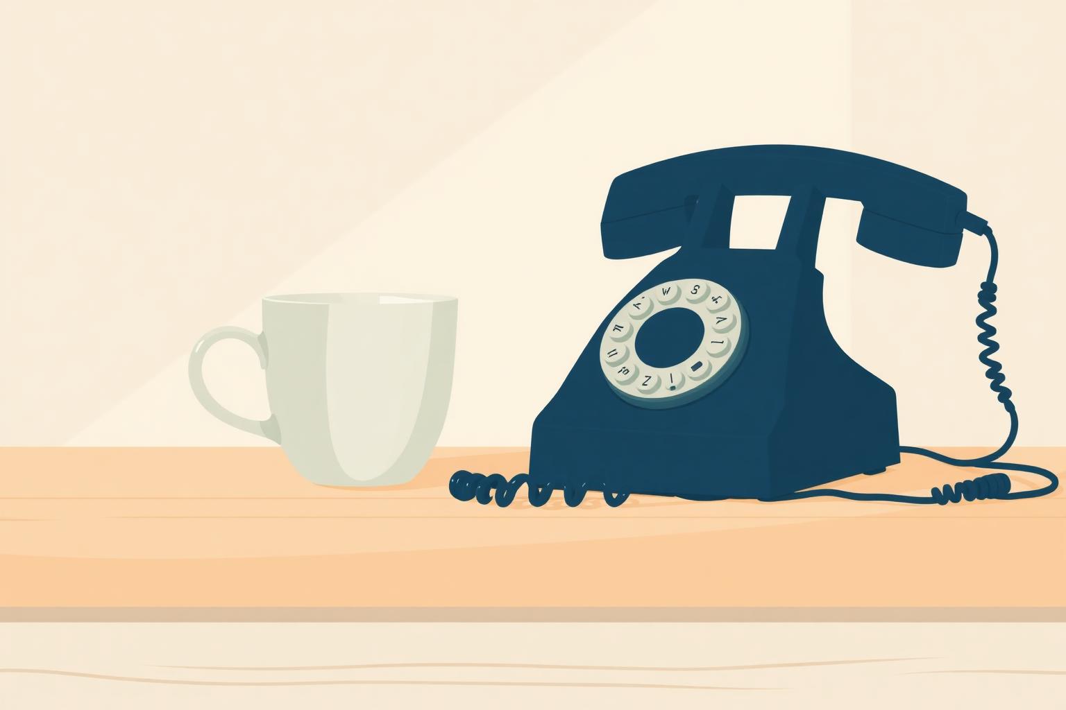 Illustration of a telephone beside a cup.